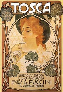 Old poster of a long ago performance of Tosca
